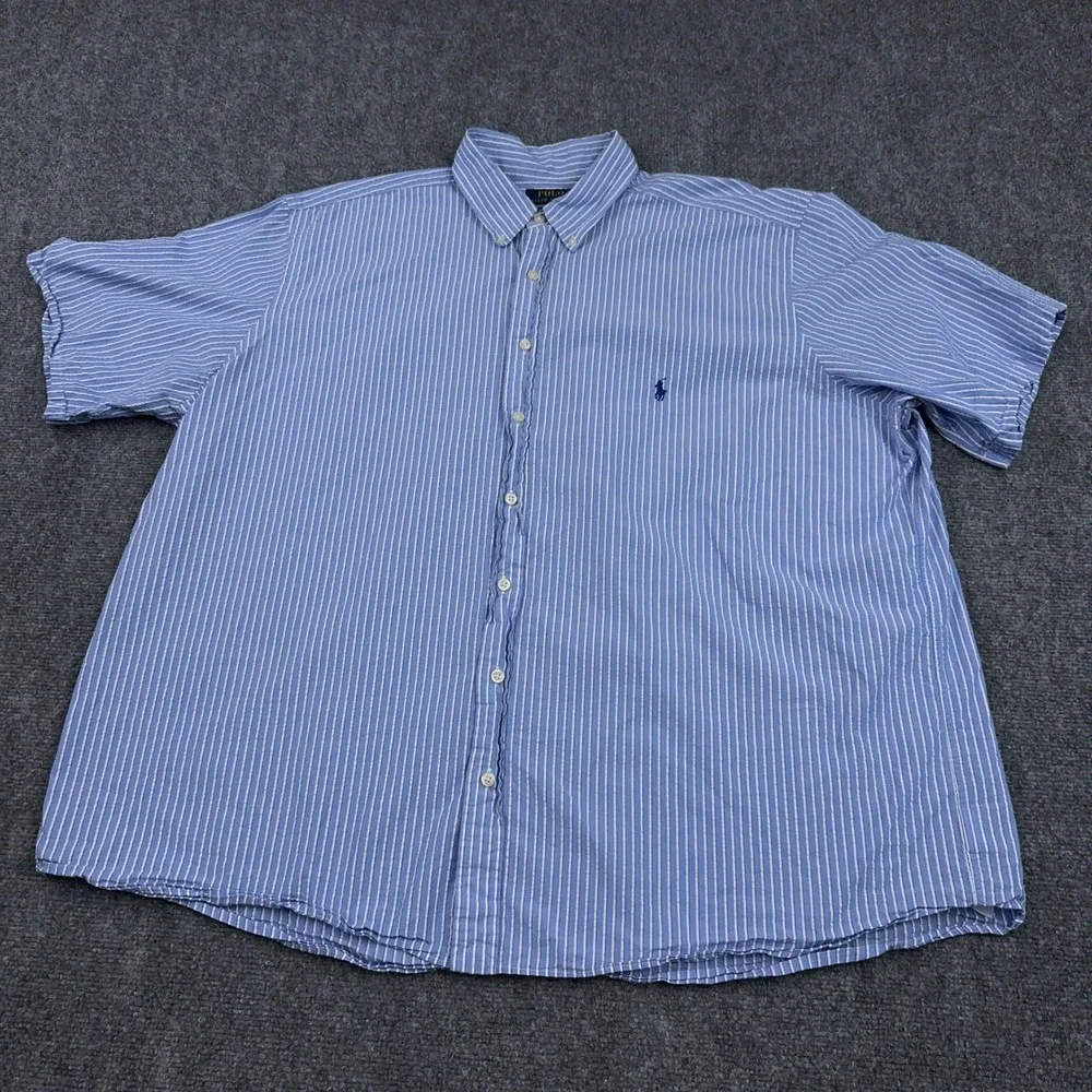 Polo Ralph Lauren Seersucker Sport Shirt Mens 2XB Blue Striped RL Untucked Fit
